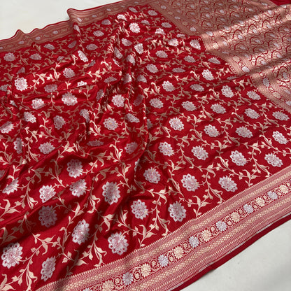 Red vintage Banarasi silk saree