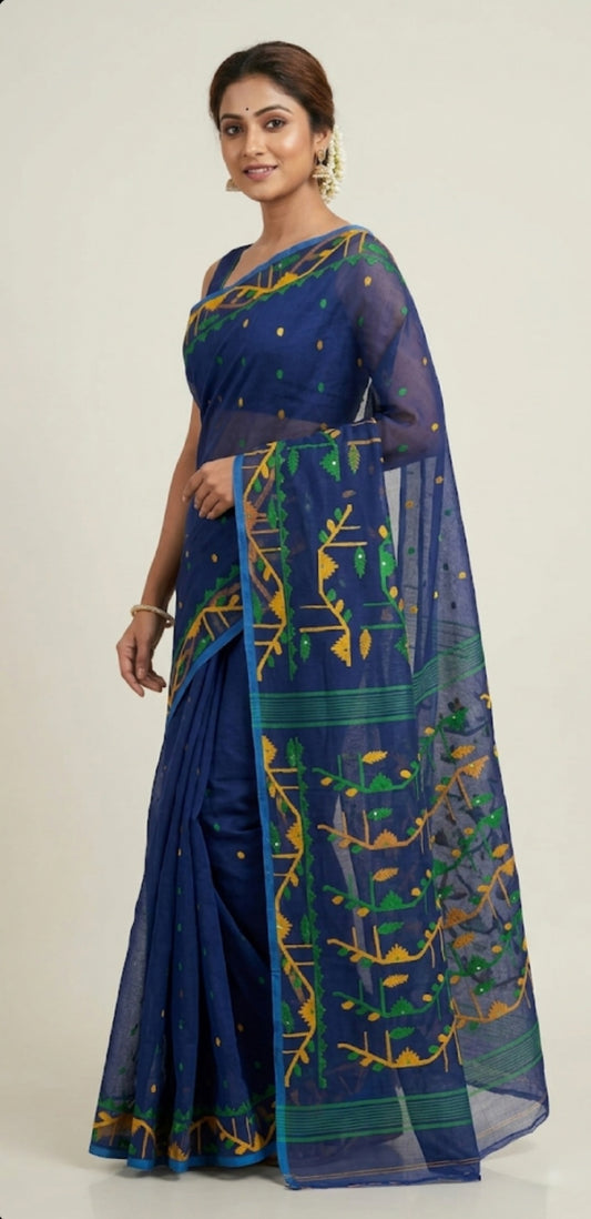 Navyblue jamdani pure Resham Silk