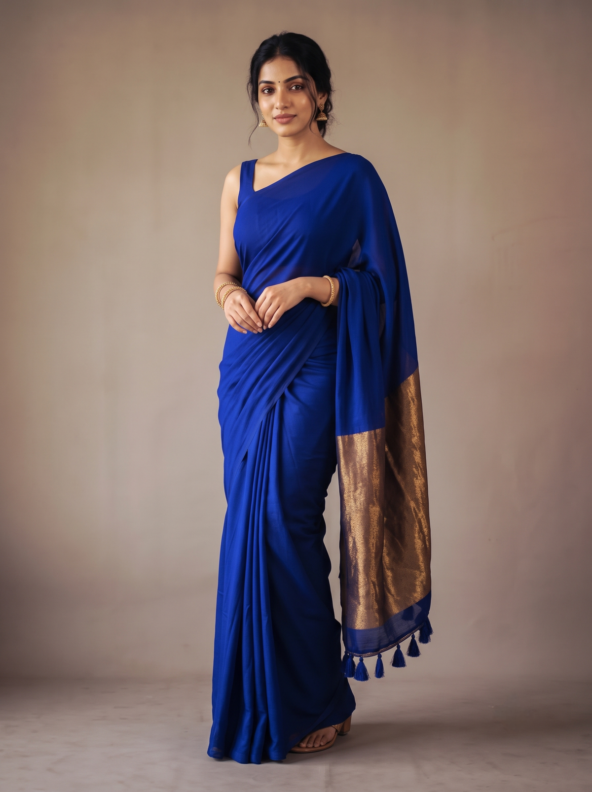 Classic Royal Blue Mul Modal Saree with Rich Zari Pallu