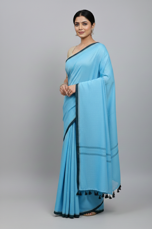 Blue mulmul cotton saree