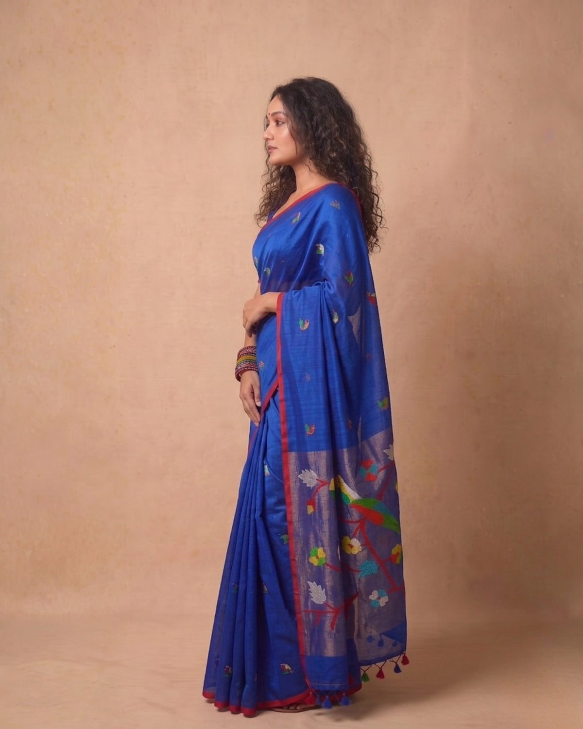 Electric blue handspun Resham Paithni Silk Saree