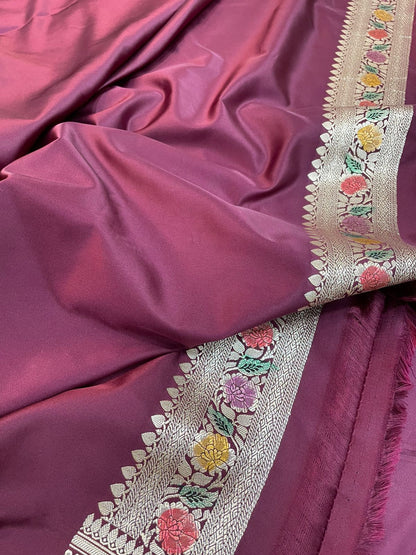 Maroon mashru Banarasi silk saree