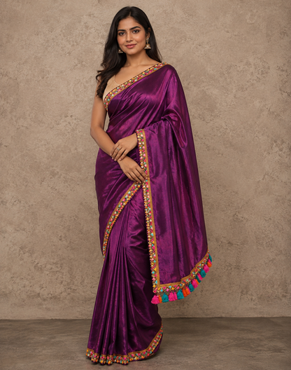 Zari border dual tone pink tissue Cotton saree