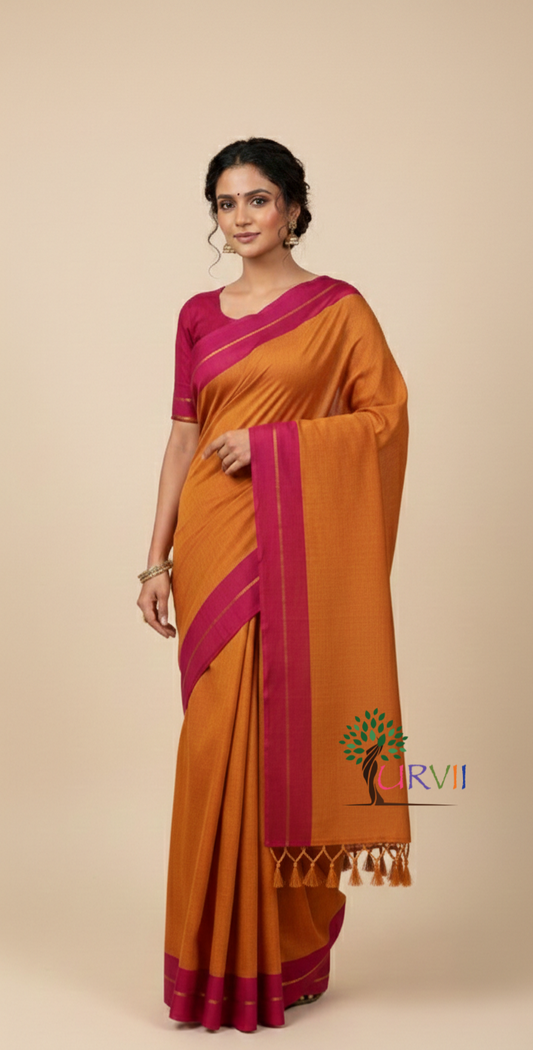 Orange mulmul cotton saree