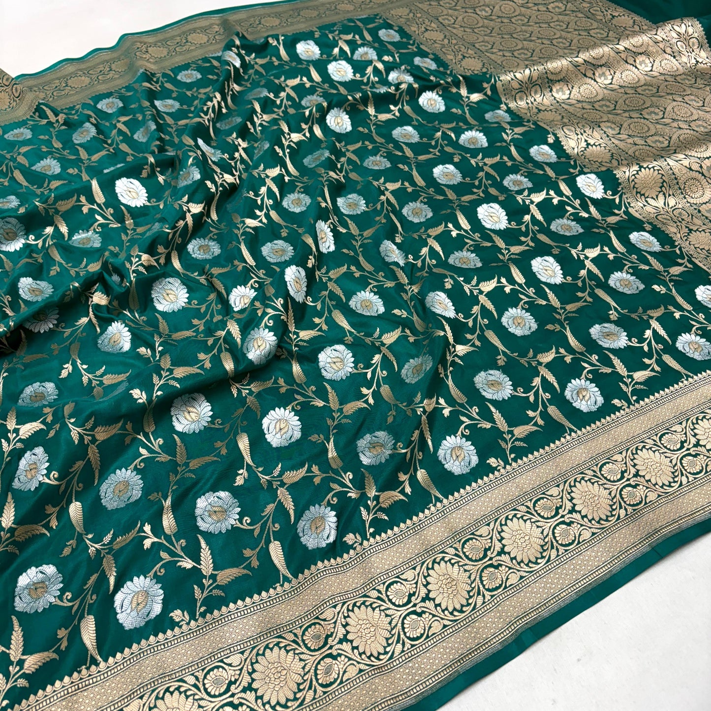 Dark green vintage Banarasi silk saree