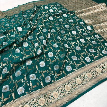 Dark green vintage Banarasi silk saree