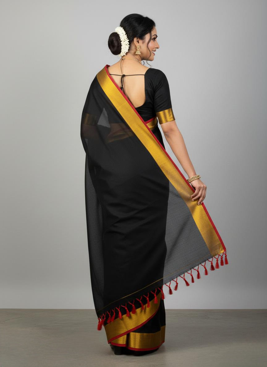 Black mulmul cotton saree