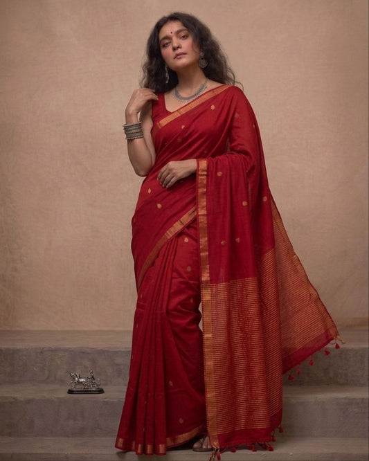 Red mul modal zari balls saree