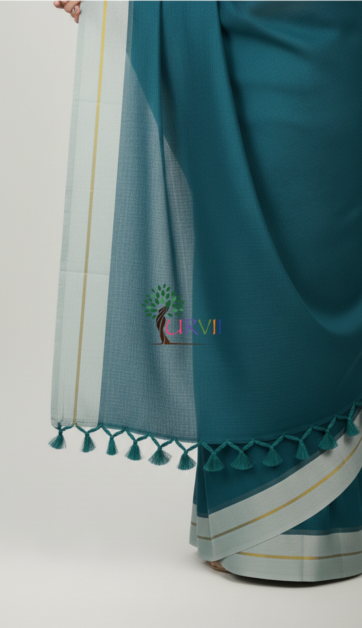 Dark green mulmul cotton saree