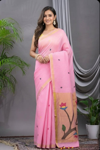 Baby pink linen Silk Jamdani