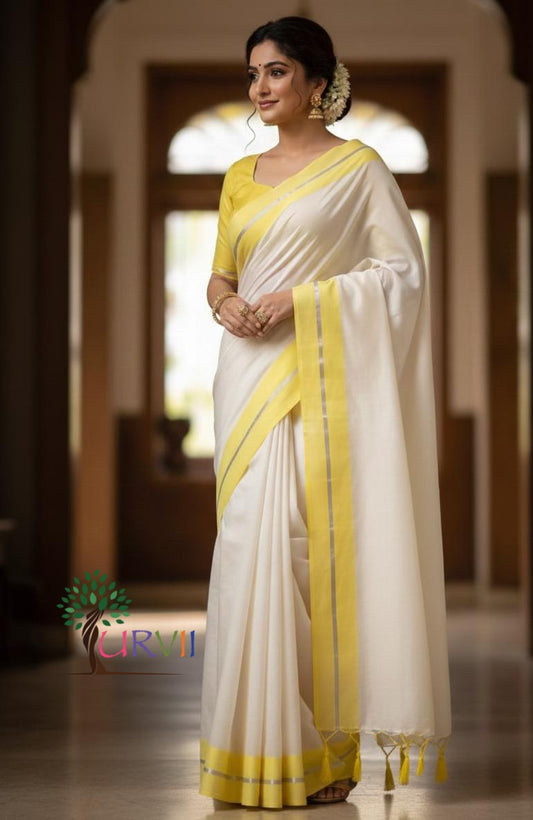 White mulmul cotton saree