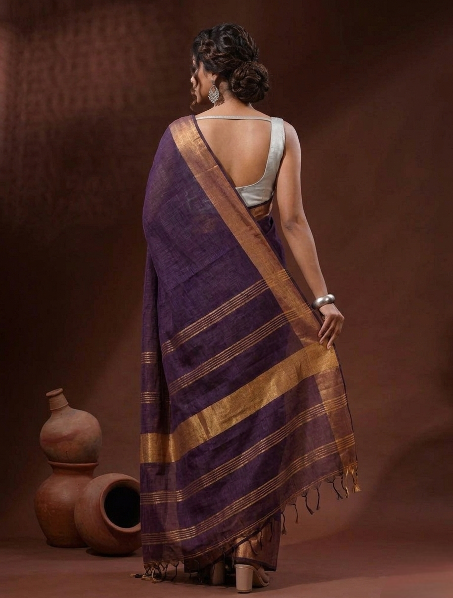 Purple Linen Saree