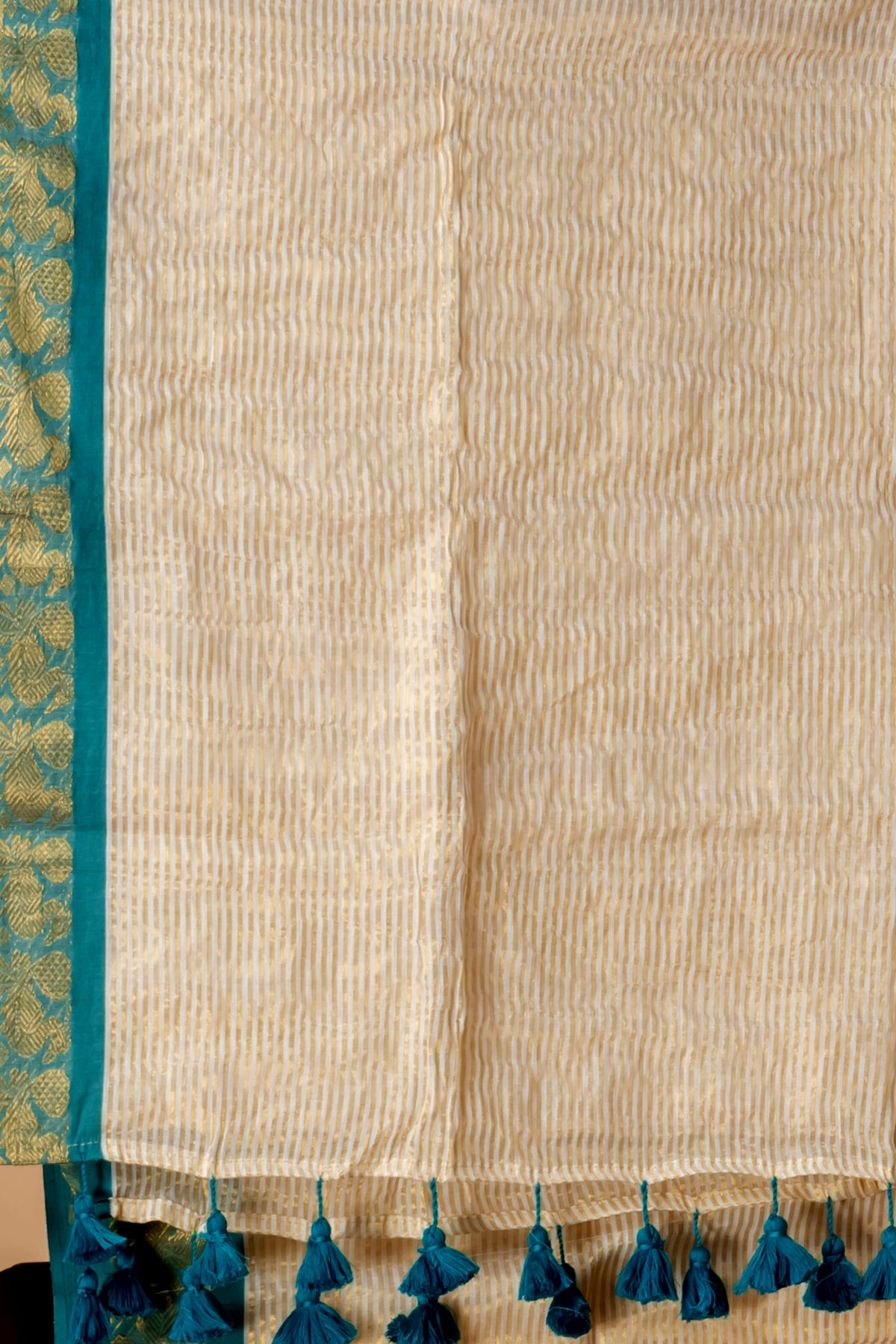 Zari striped pure tissue mul cotton saree  Rama green border