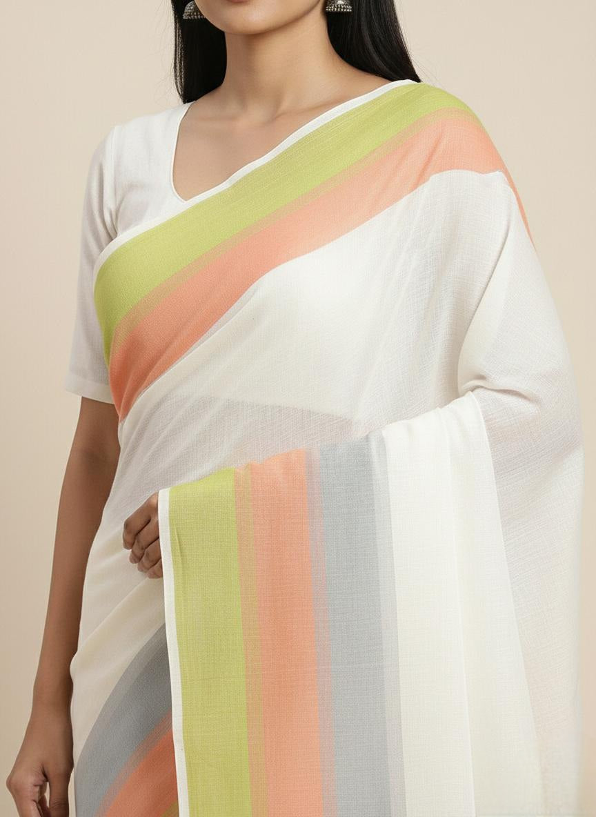 White mulmul cotton saree