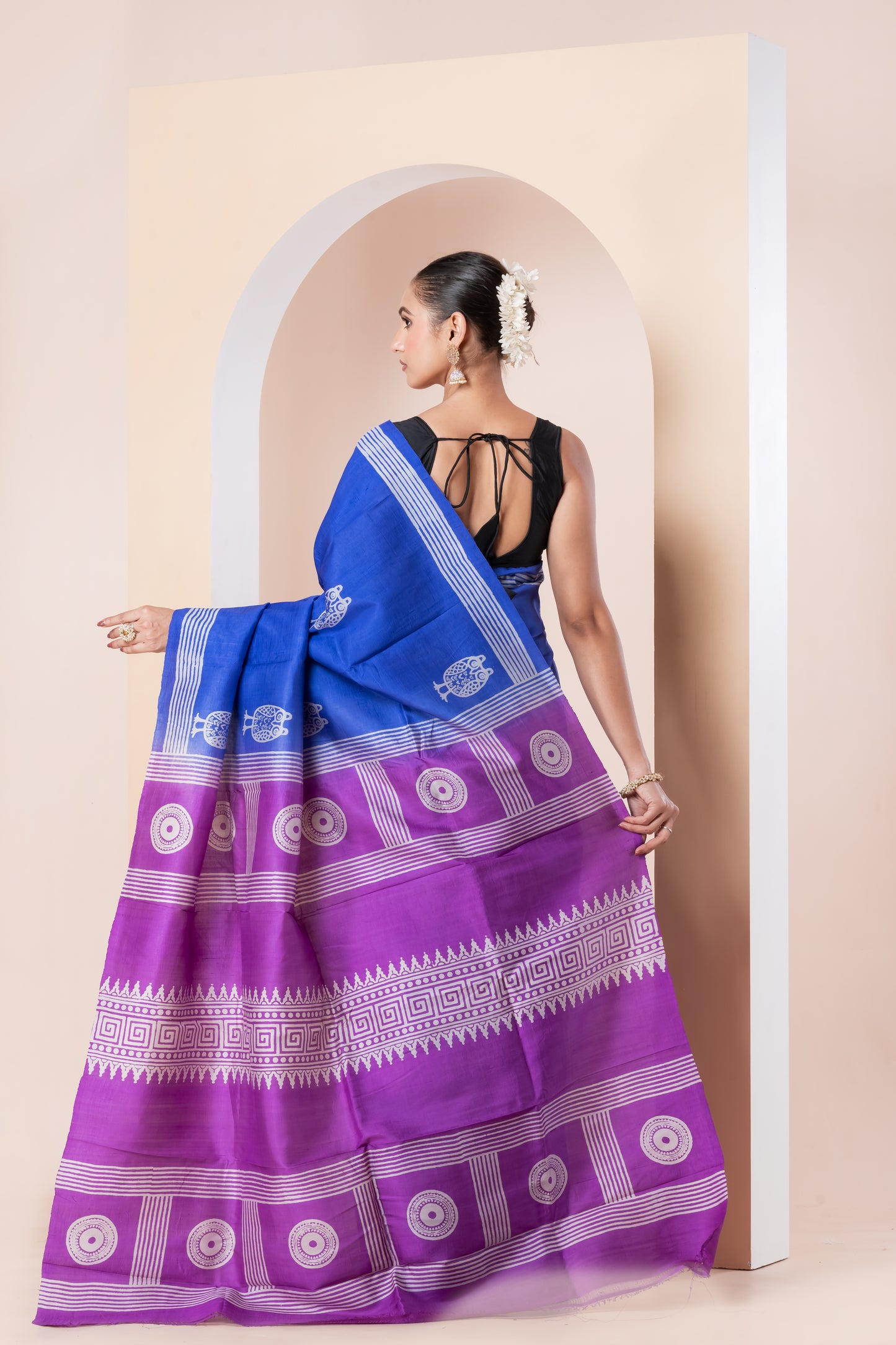Royal blue Printed Pure silk
