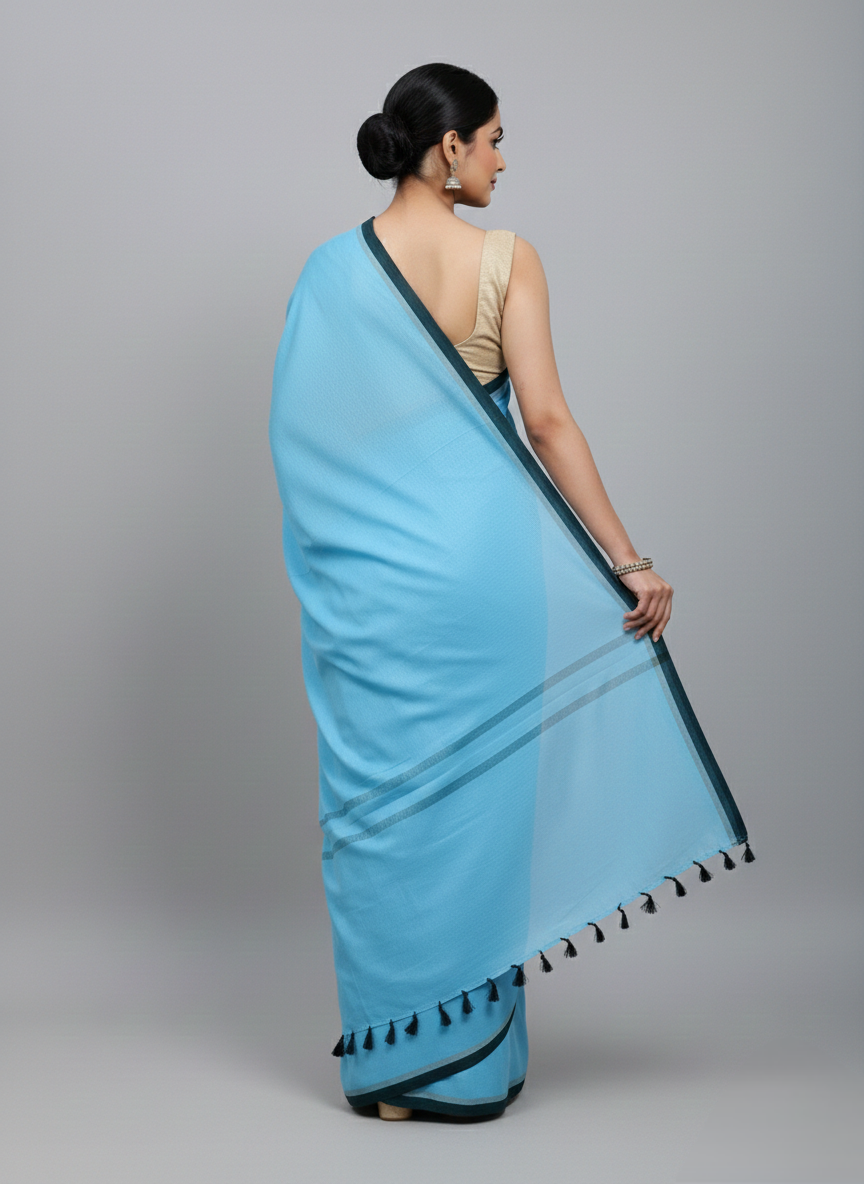 Blue mulmul cotton saree