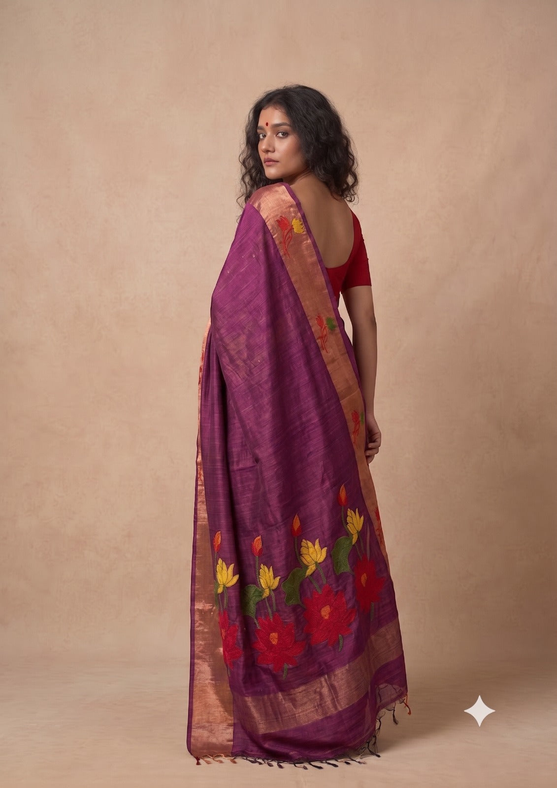 Dark maroon tussar Jamdani saree