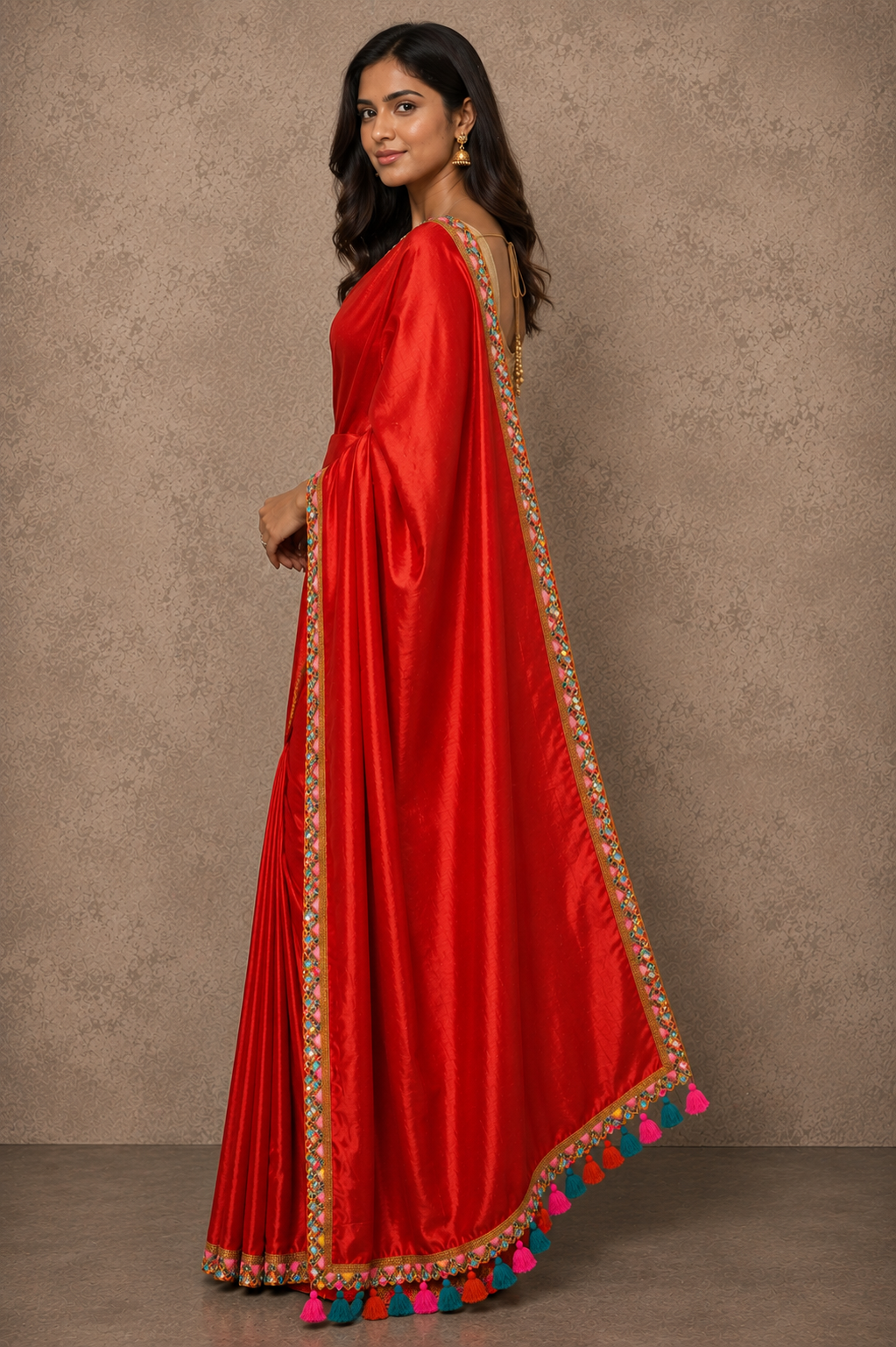 Zari border tomato red tissue Cotton saree