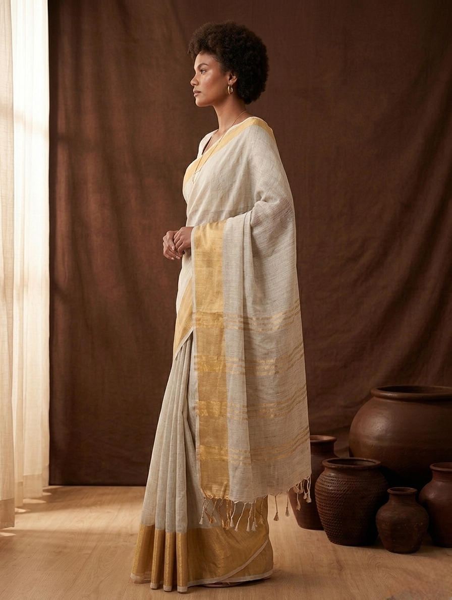 White Linen Saree