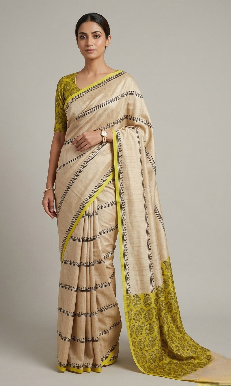 Printed Tussar silk saree