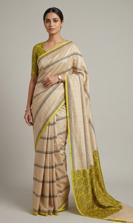 Printed Tussar silk saree