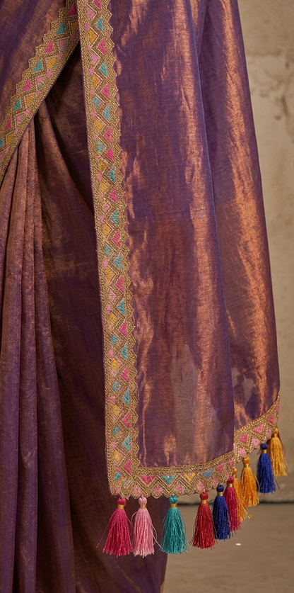 Zari border onion pink tissue Cotton saree