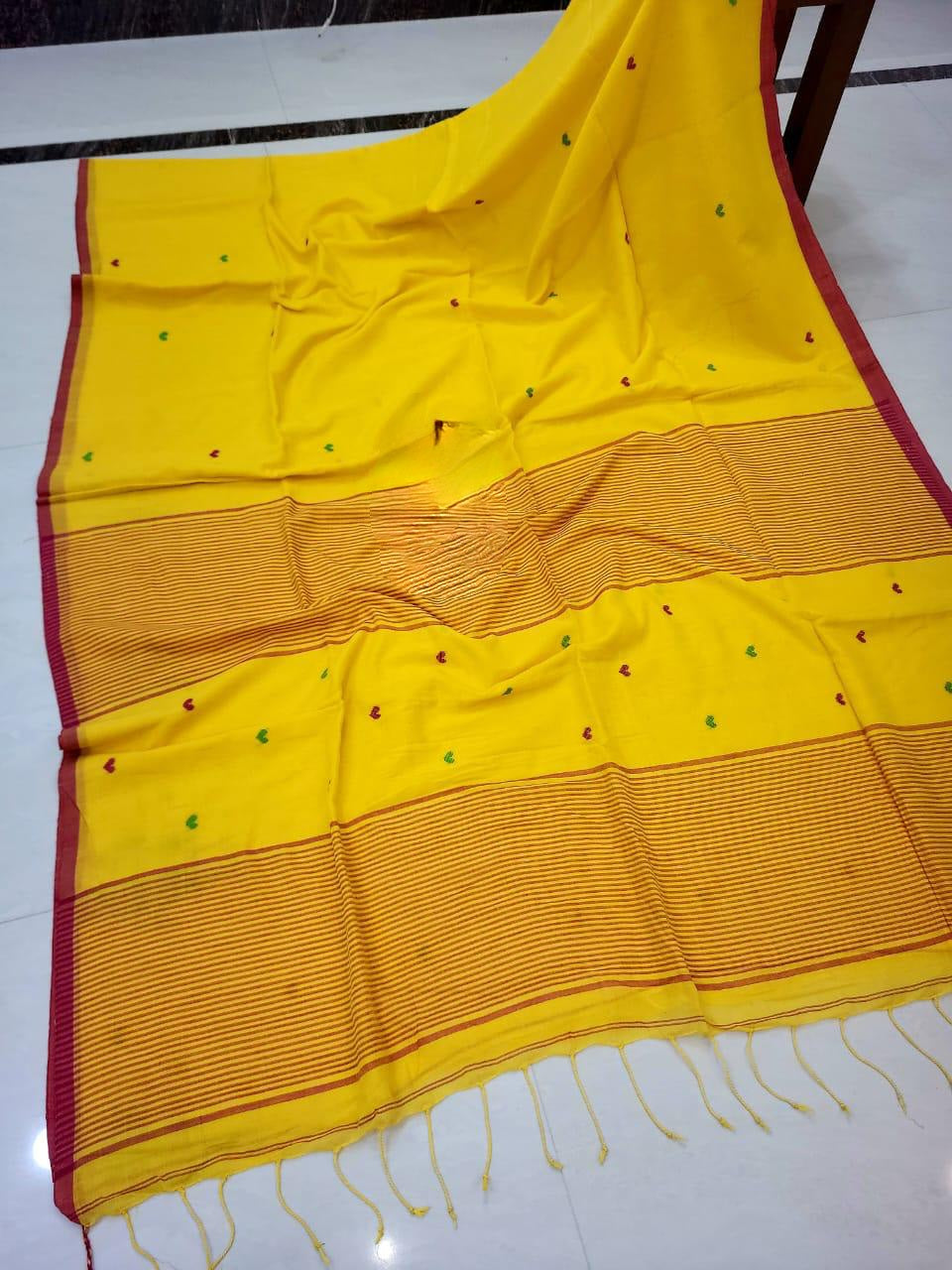 Yellow handspun cotton saree