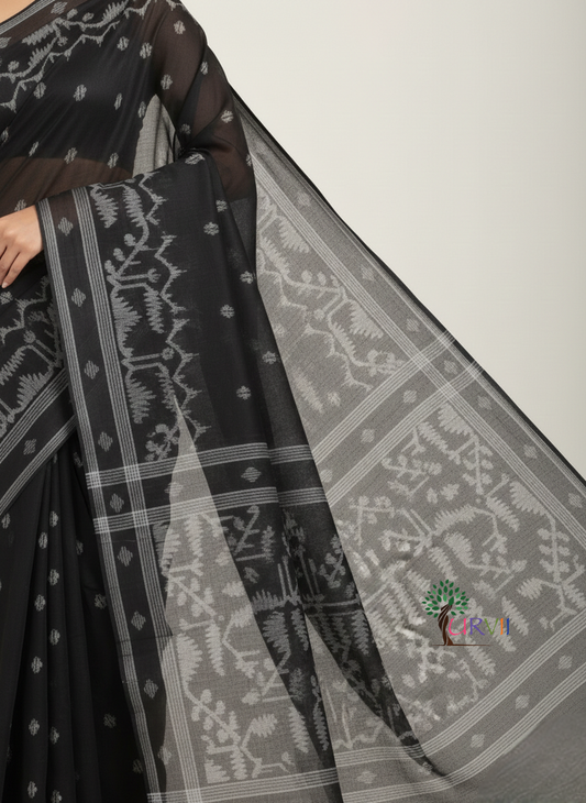 Black Handloom cotton jamdani