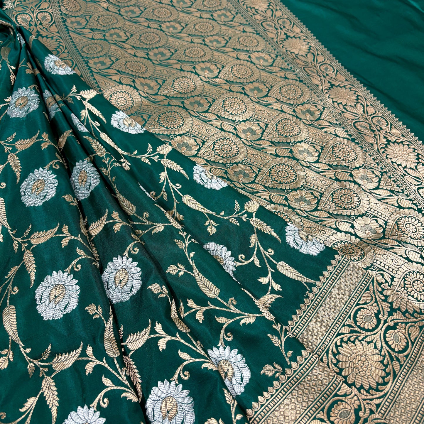 Dark green vintage Banarasi silk saree