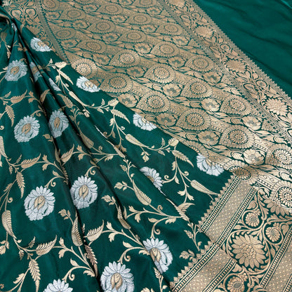 Dark green vintage Banarasi silk saree