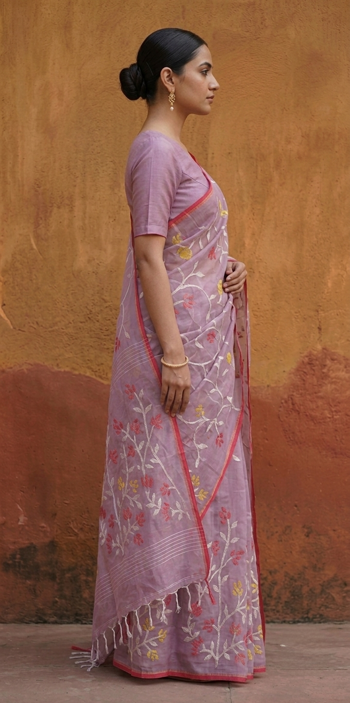 Lavender all over jamdani resham silk saree