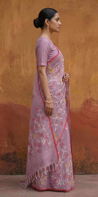 Lavender all over jamdani resham silk saree