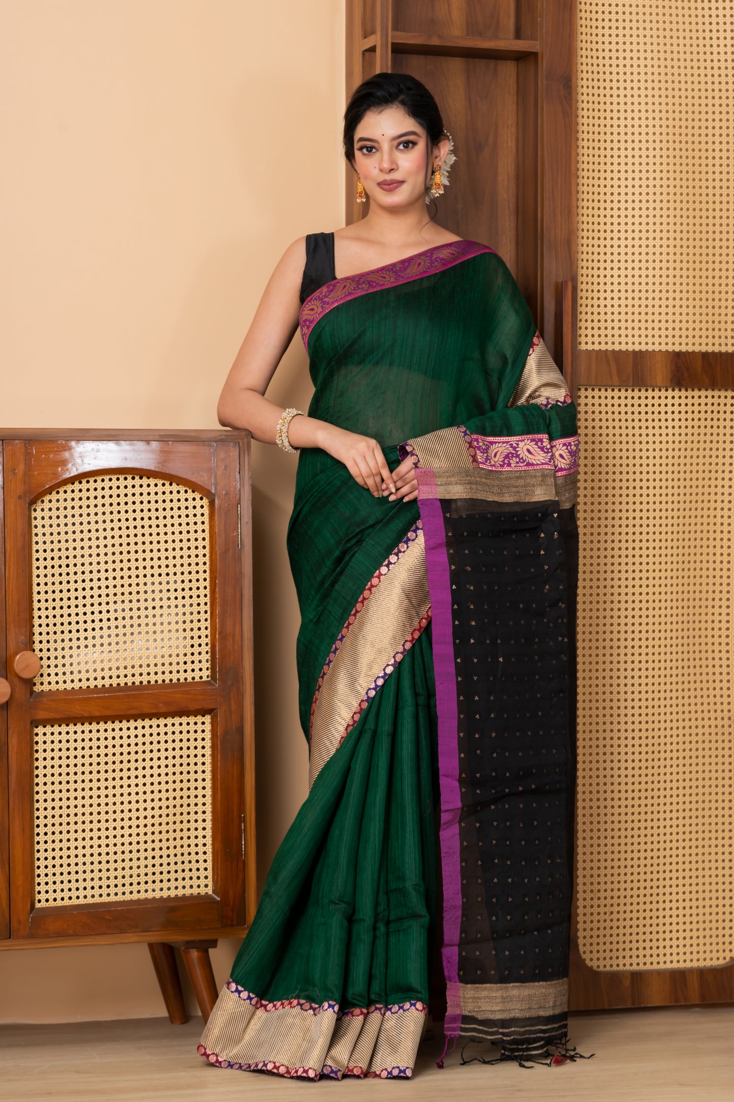 Dark green Pure Ghicha Silk