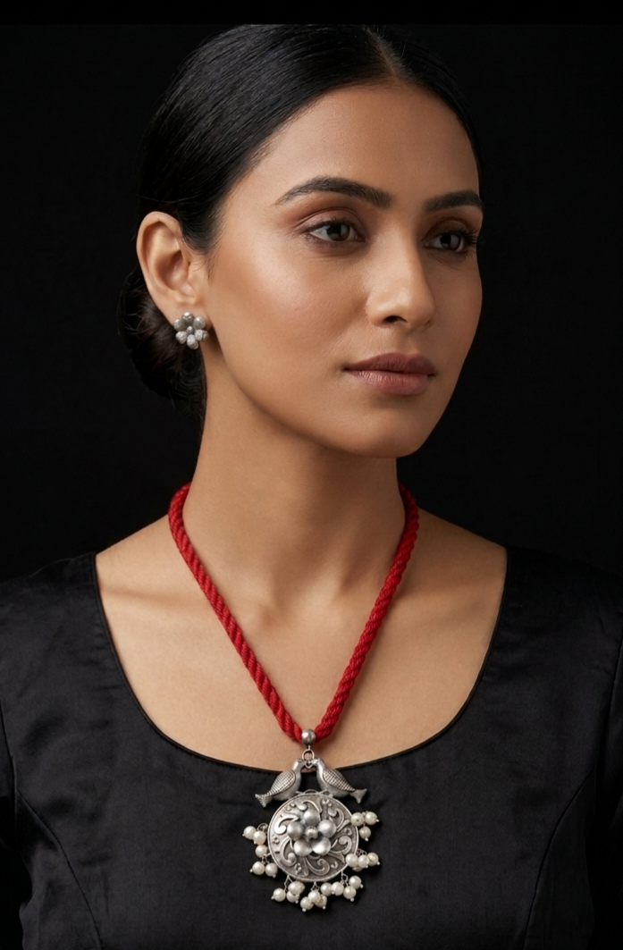 Premium silver polish bird pendant set