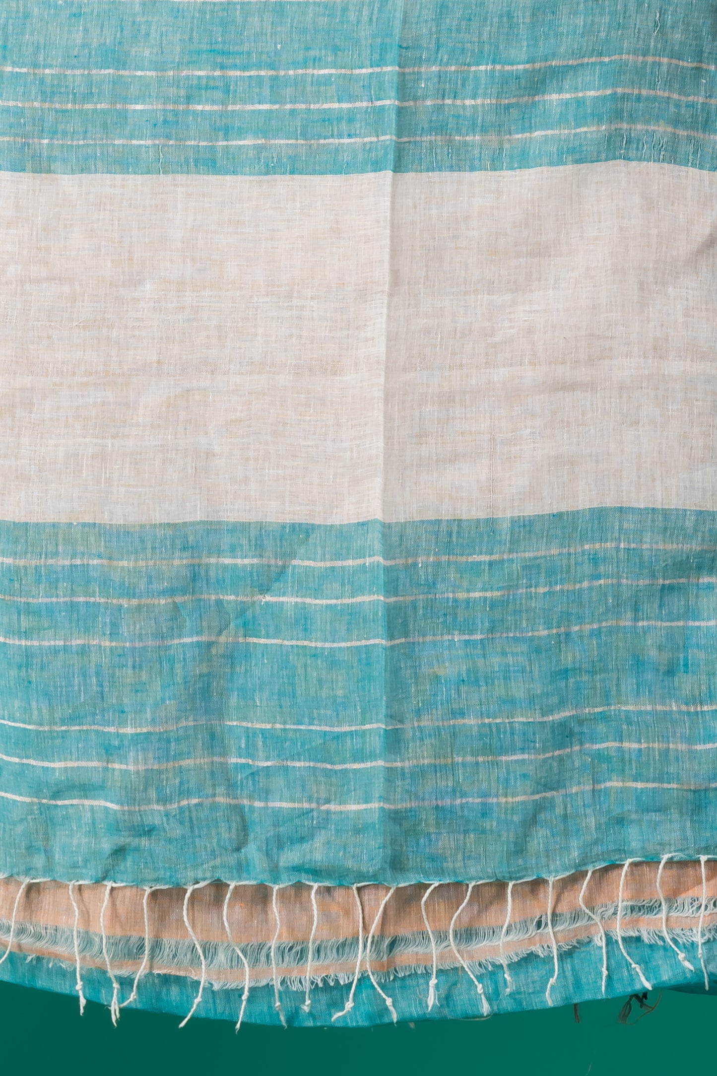 Turqoise blue pure linen saree