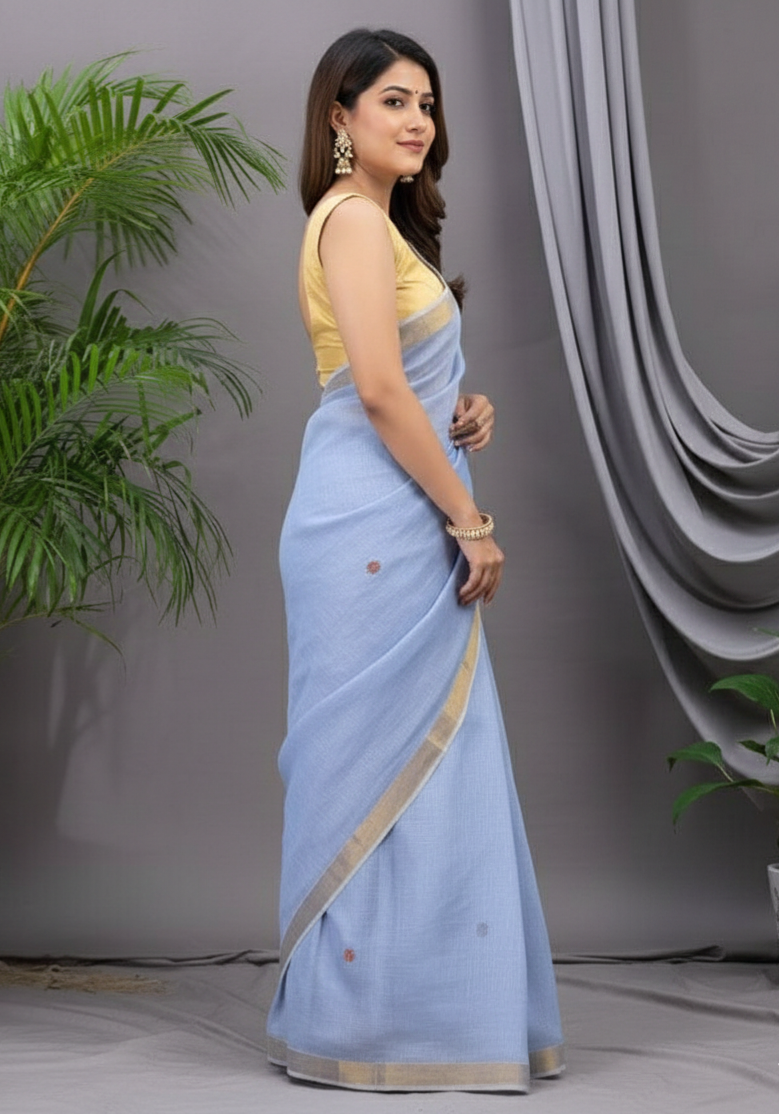 Powder blue linen Silk Jamdani