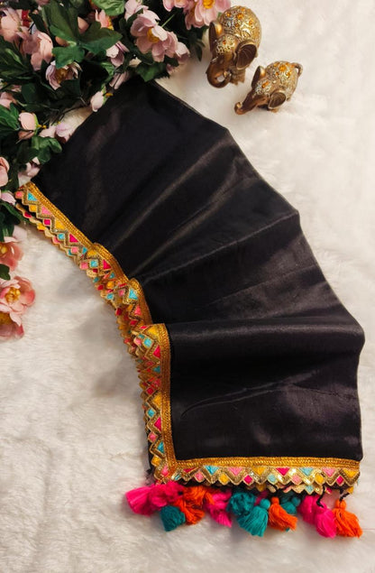Zari border black tissue Cotton saree