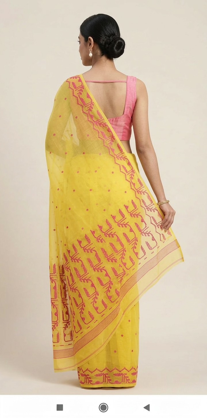 Yellow and red jamdani woven resham Silk