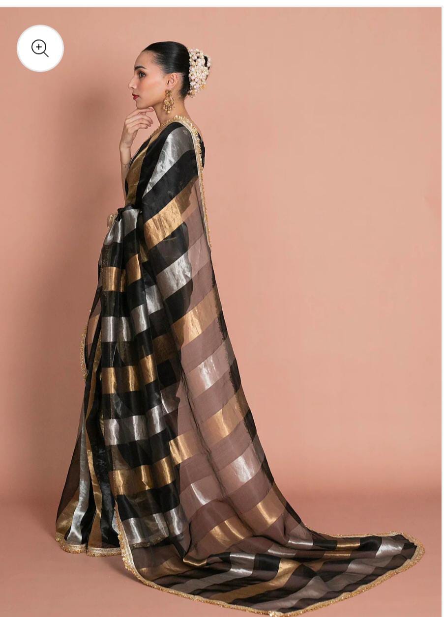 Kora tissue striped saree with brocade blouse piece