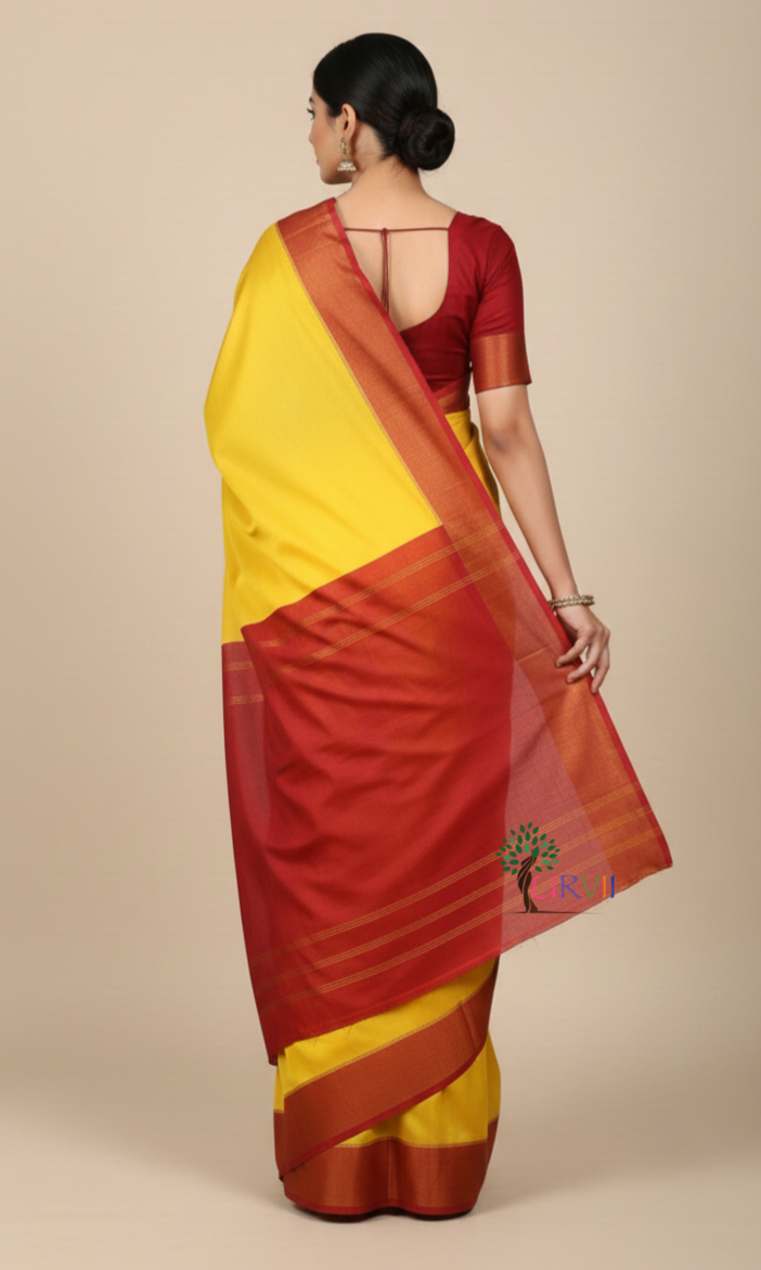 Red and yellow Garad silk saree