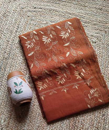 Kantha stitched charkha khadi saree