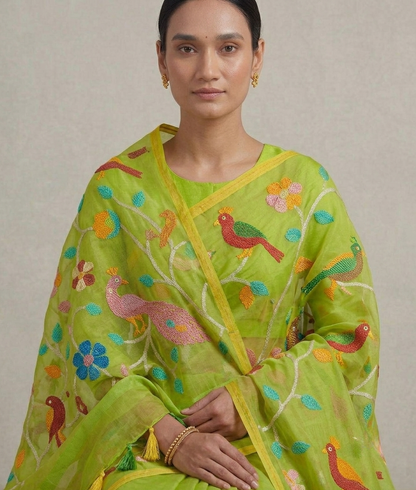 Parrot green all over jamdani resham silk saree
