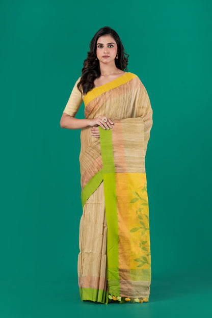 Green , yellow Ganga jamuna ghachi tussar saree