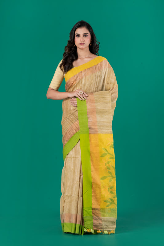 Green , yellow Ganga jamuna ghachi tussar saree