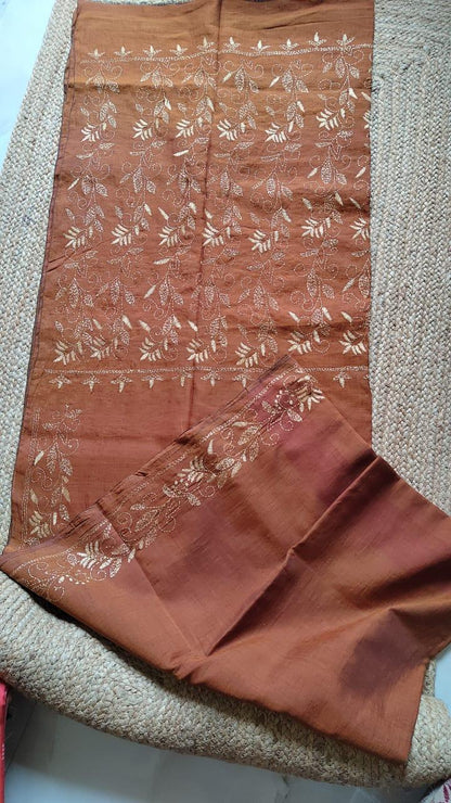 Kantha stitched charkha khadi saree