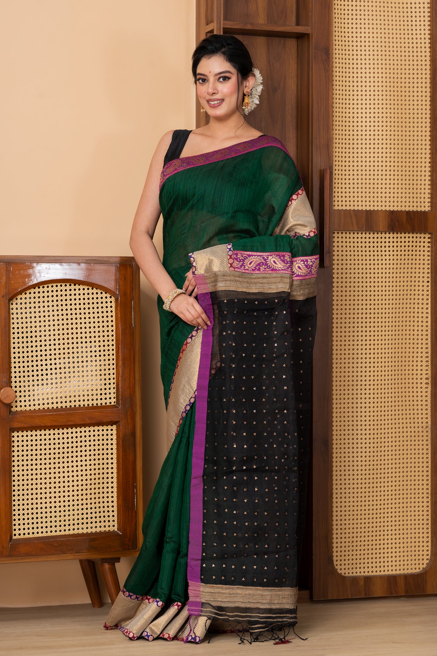 Dark green Pure Ghicha Silk