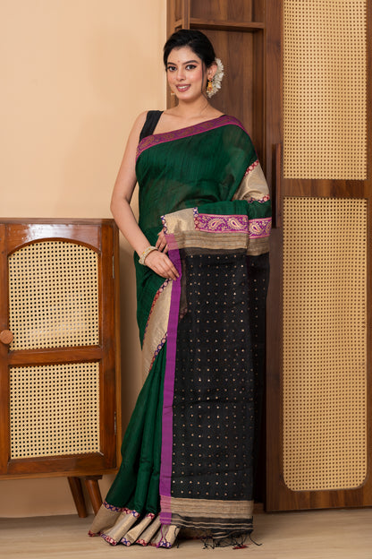 Dark green Pure Ghicha Silk