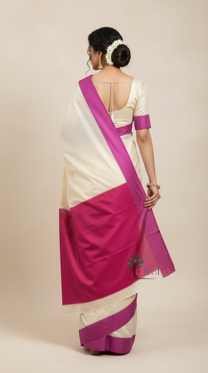 Rani pink and white Garad silk saree