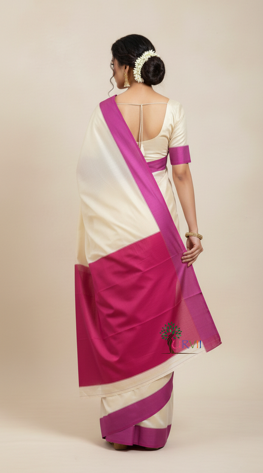 Rani pink and white Garad silk saree