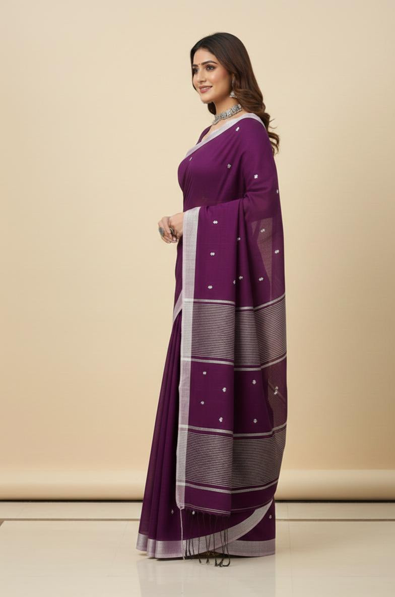 Wine color handspun cotton saree